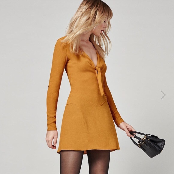 Reformation Gia Mustard Yellow Mini Dress - Picture 3 of 4